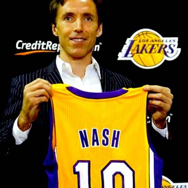 Lot Detail - 2013-14 Steve Nash Game Used Los Angeles Lakers #10 Home Jersey  Photo Matched to Games on 11/3/13, 11/10/13, & 2/9/14 - Final Season!  (MeiGray)